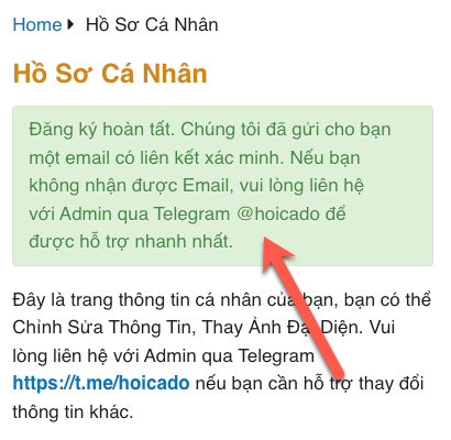 Thông báo xác minh tài khoản