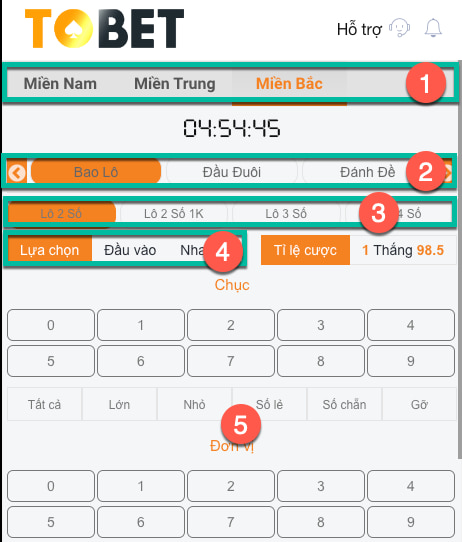 Giao diện chơi lô đề Tobet